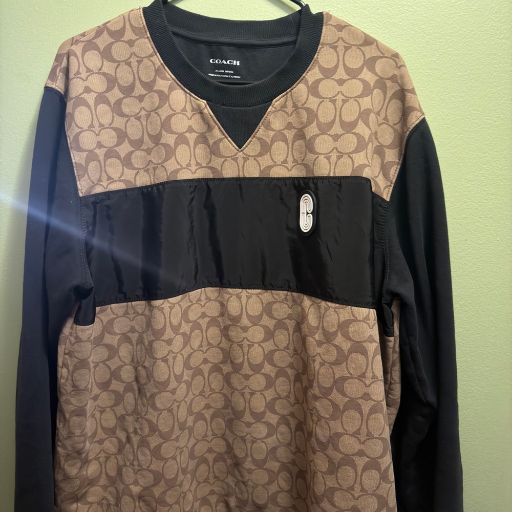 Coach Men's Brown & Black Signature Panel Crewneck Sweatshirt